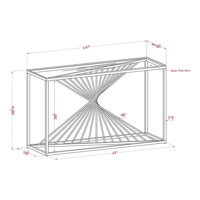 Limback Contemporary 47-Zoll-Sofa-Tisch mit Glasplatte und geometrischem Design von