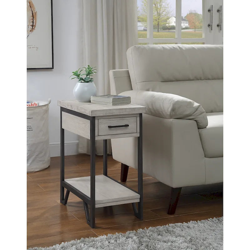 Hatfield Industrial 12-Zoll-Metall-1-Regal-1-Schublade Kompakter Beistelltisch mit USB-Anschlüssen