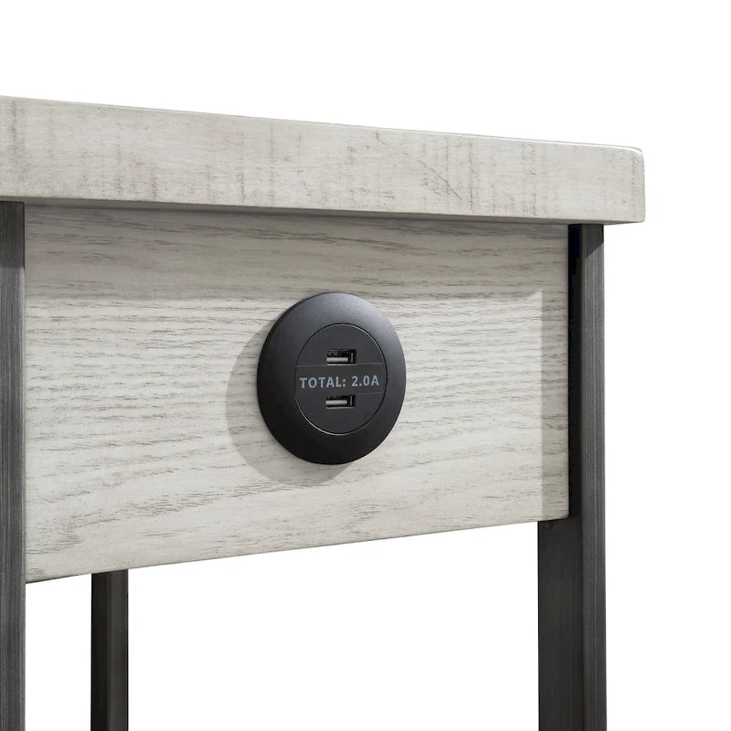 Hatfield Industrial 12-Zoll-Metall-1-Regal-1-Schublade Kompakter Beistelltisch mit USB-Anschlüssen