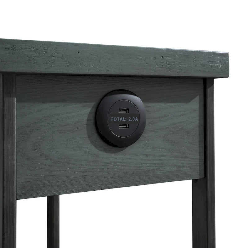Hatfield Industrial 12-Zoll-Metall-1-Regal-1-Schublade Kompakter Beistelltisch mit USB-Anschlüssen