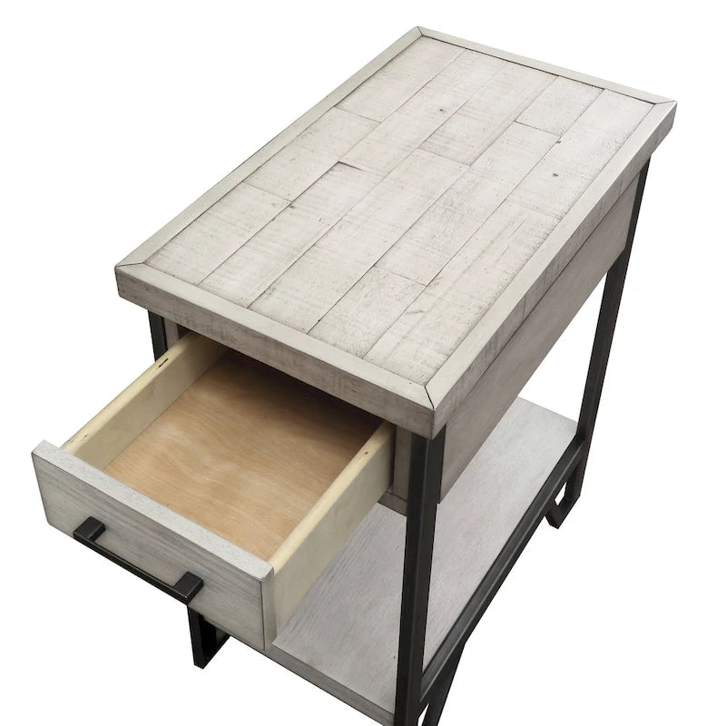 Hatfield Industrial 12-Zoll-Metall-1-Regal-1-Schublade Kompakter Beistelltisch mit USB-Anschlüssen