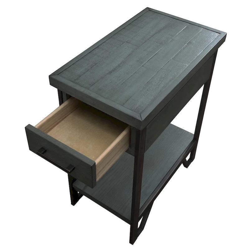 Hatfield Industrial 12-Zoll-Metall-1-Regal-1-Schublade Kompakter Beistelltisch mit USB-Anschlüssen