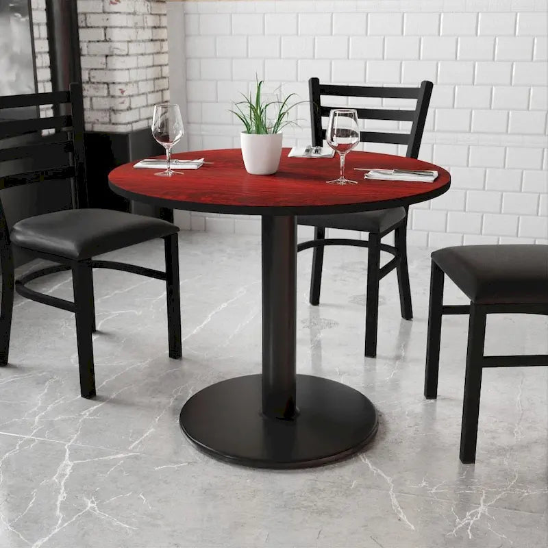 36" runde Laminat-Tischplatte mit 24" rundem Tischgestell in Tischhöhe – 91,4 cm B x 91,4 cm T x 79,1 cm H – 91,4 cm B x 91,4 cm T x 79,1 cm H