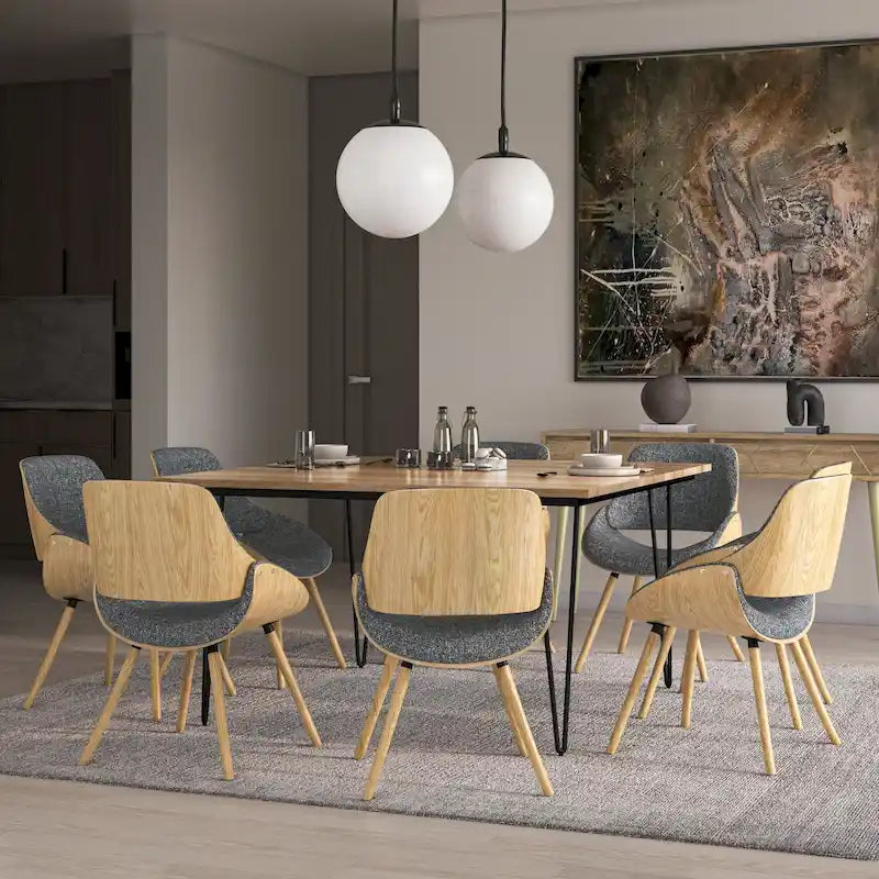 Malone Mid Century Modern Esszimmerstuhl aus Bugholz mit hellem Holz in Polyesterleinen – 57,9 cm T x 53,1 cm B x 78,5 cm H