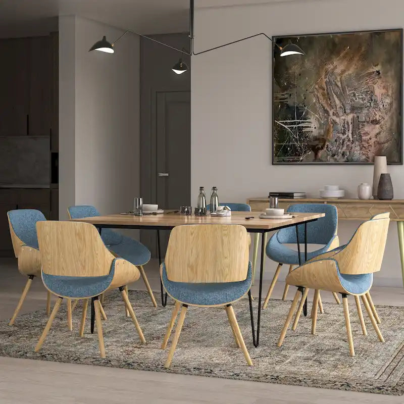 Malone Mid Century Modern Esszimmerstuhl aus Bugholz mit hellem Holz in Polyesterleinen – 57,9 cm T x 53,1 cm B x 78,5 cm H