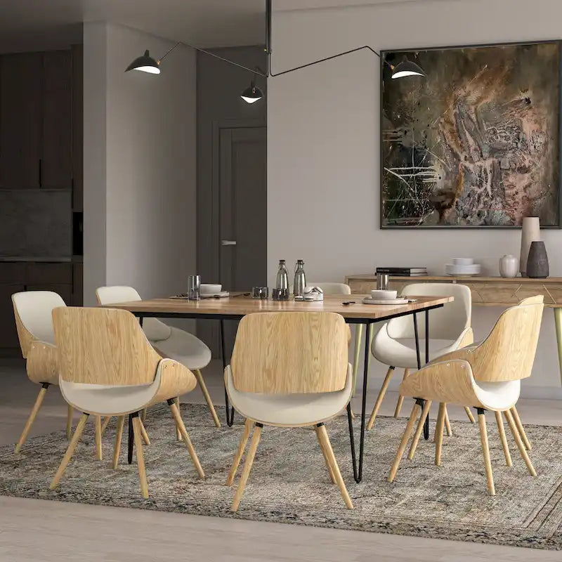 Malone Mid Century Modern Esszimmerstuhl aus Bugholz mit hellem Holz in Polyesterleinen – 57,9 cm T x 53,1 cm B x 78,5 cm H