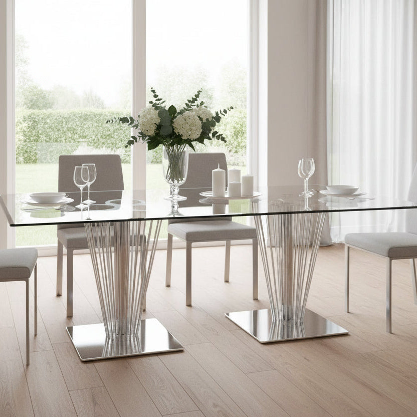 Somette Fiona Rectangular Dining Table with Double Pedestal Base - Silver
