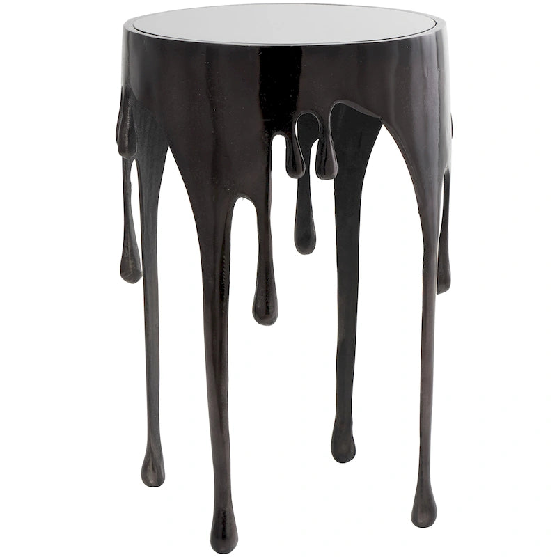 Aluminium-Metall-Drip-Akzent-Kaffee- oder Konsolentisch mit schmelzend geformten Beinen und getönter Glasplatte - Roche River Decor