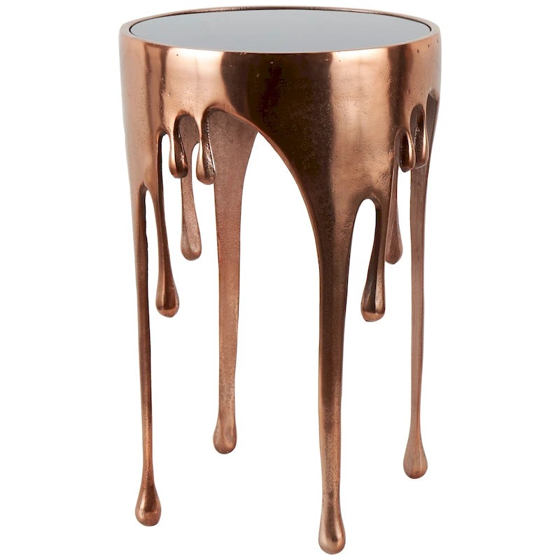 Aluminium-Metall-Drip-Akzent-Kaffee- oder Konsolentisch mit schmelzend geformten Beinen und getönter Glasplatte - Roche River Decor