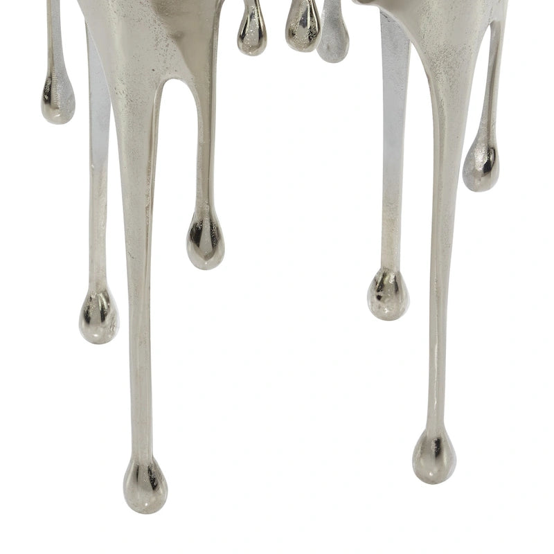 Aluminium-Metall-Drip-Akzent-Kaffee- oder Konsolentisch mit schmelzend geformten Beinen und getönter Glasplatte - Roche River Decor