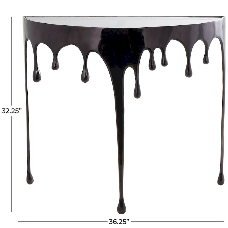 Aluminium-Metall-Drip-Akzent-Kaffee- oder Konsolentisch mit schmelzend geformten Beinen und getönter Glasplatte - Roche River Decor