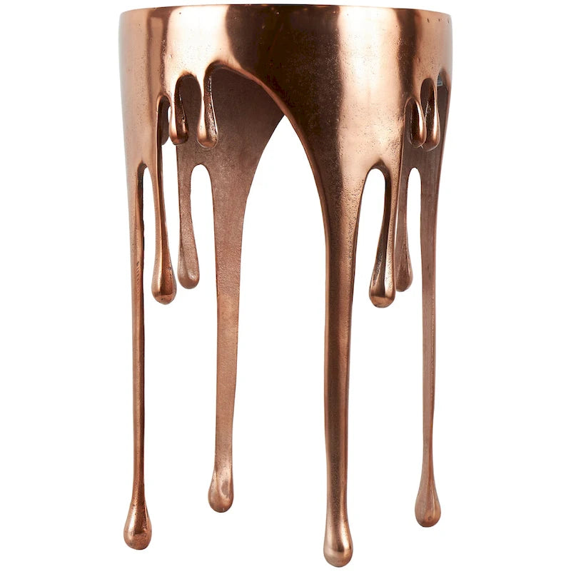 Aluminium-Metall-Drip-Akzent-Kaffee- oder Konsolentisch mit schmelzend geformten Beinen und getönter Glasplatte - Roche River Decor