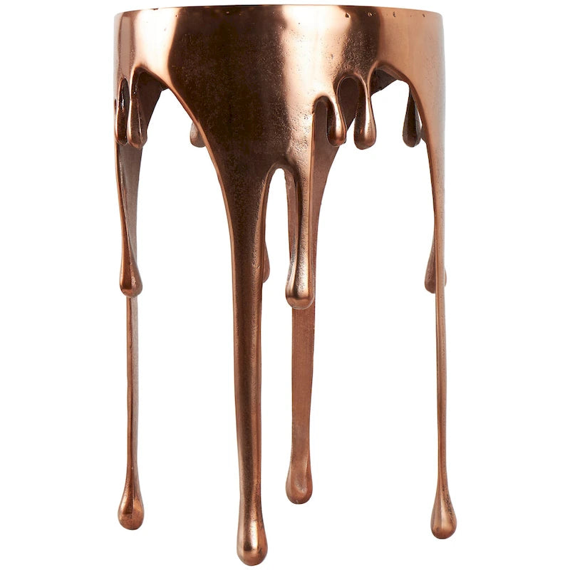 Aluminium-Metall-Drip-Akzent-Kaffee- oder Konsolentisch mit schmelzend geformten Beinen und getönter Glasplatte - Roche River Decor