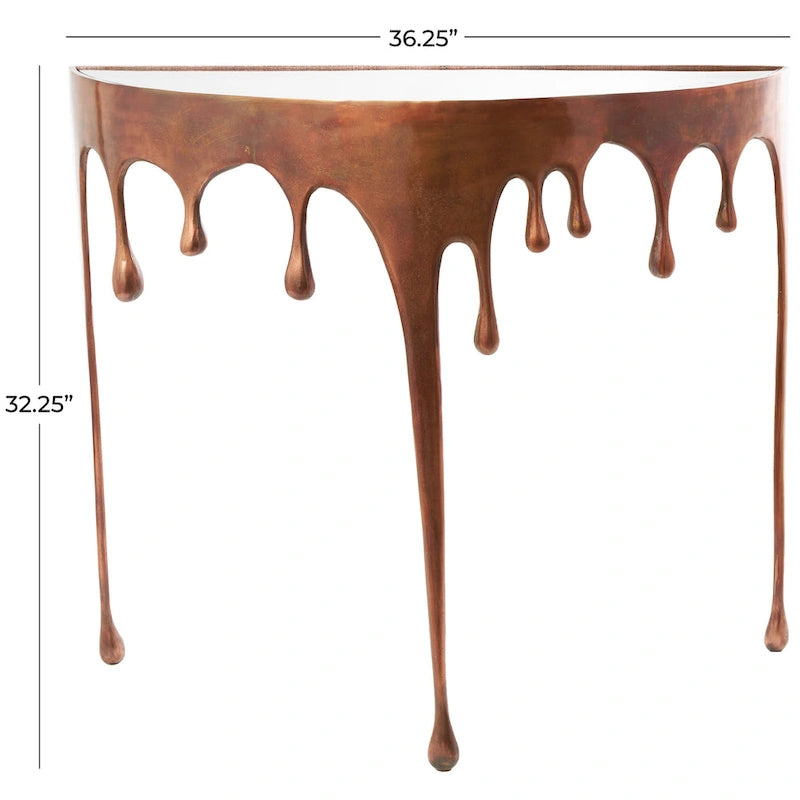 Aluminium-Metall-Drip-Akzent-Kaffee- oder Konsolentisch mit schmelzend geformten Beinen und getönter Glasplatte - Roche River Decor