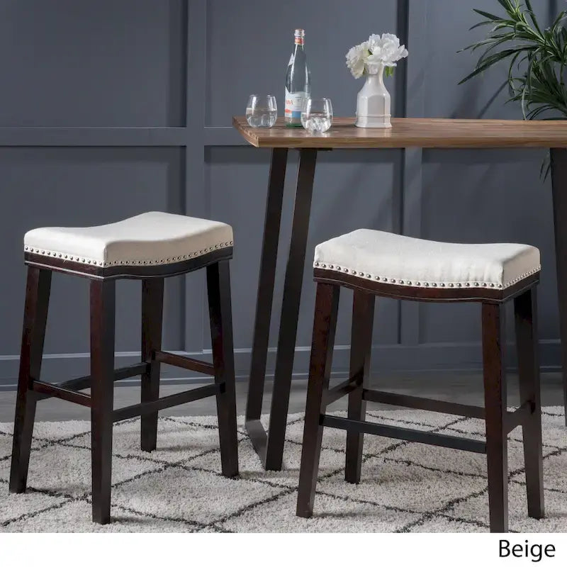 Kimi Contemporary Upholstered Saddle Barstool with Nailhead Trim (Set of 2) by 