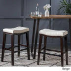 Kimi Contemporary Upholstered Saddle Barstool with Nailhead Trim (Set of 2) by 
