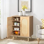 Moderner Rattan-Schuhschrank mit Doppeltüren und verstellbaren Einlegeböden, Akzentschrank für Wohnzimmer, Schlafzimmer, Flur