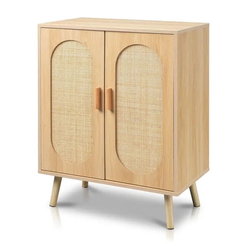 Moderner Rattan-Schuhschrank mit Doppeltüren und verstellbaren Einlegeböden, Akzentschrank für Wohnzimmer, Schlafzimmer, Flur