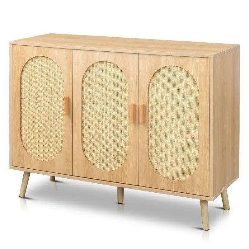 Moderner Rattan-Schuhschrank mit Doppeltüren und verstellbaren Einlegeböden, Akzentschrank für Wohnzimmer, Schlafzimmer, Flur
