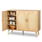 Moderner Rattan-Schuhschrank mit Doppeltüren und verstellbaren Einlegeböden, Akzentschrank für Wohnzimmer, Schlafzimmer, Flur