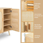 Moderner Rattan-Schuhschrank mit Doppeltüren und verstellbaren Einlegeböden, Akzentschrank für Wohnzimmer, Schlafzimmer, Flur
