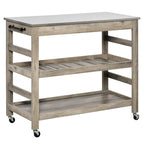 Küchenwagen Rollender Kücheninsel Servierwagen mit Edelstahlplatte & Weinregal - 108 cm B x 48 cm T x 89 cm H
