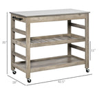Küchenwagen Rollender Kücheninsel Servierwagen mit Edelstahlplatte & Weinregal - 108 cm B x 48 cm T x 89 cm H