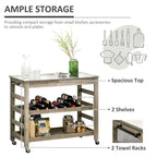 Küchenwagen Rollender Kücheninsel Servierwagen mit Edelstahlplatte & Weinregal - 108 cm B x 48 cm T x 89 cm H