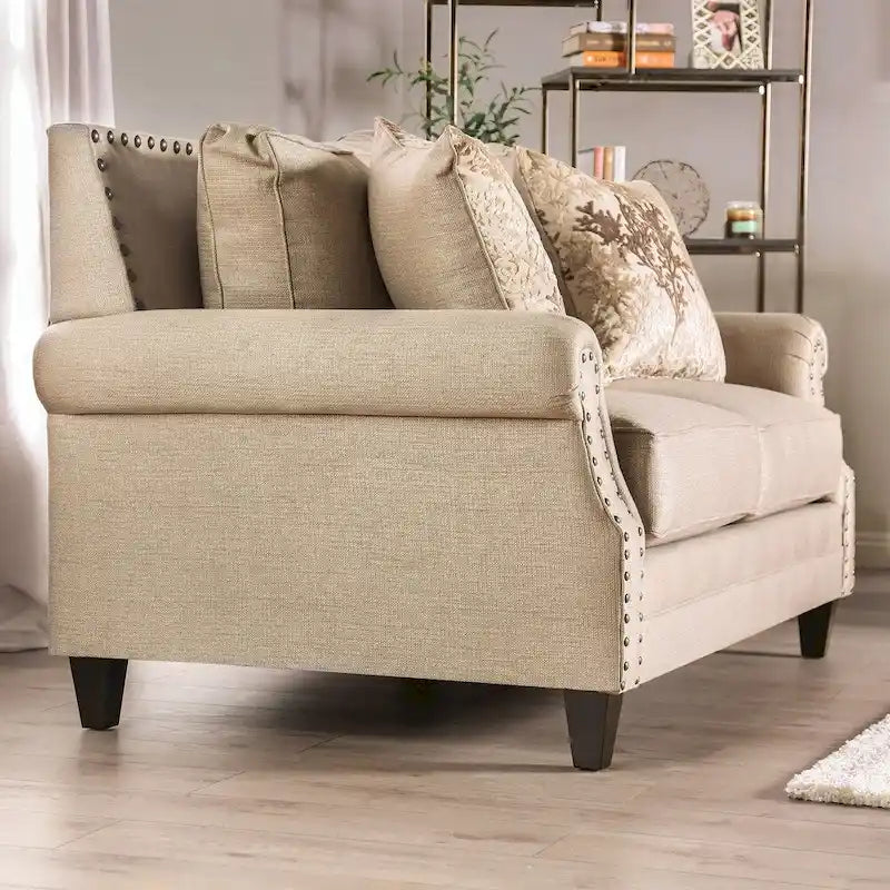 Qyn Traditionelles gepolstertes Sofa aus massivem Holz in Beige