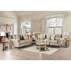 Qyn Traditionelles gepolstertes Sofa aus massivem Holz in Beige
