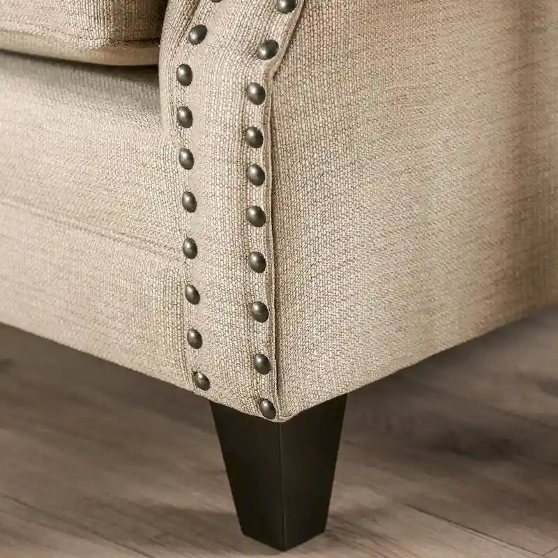 Qyn Traditionelles gepolstertes Sofa aus massivem Holz in Beige