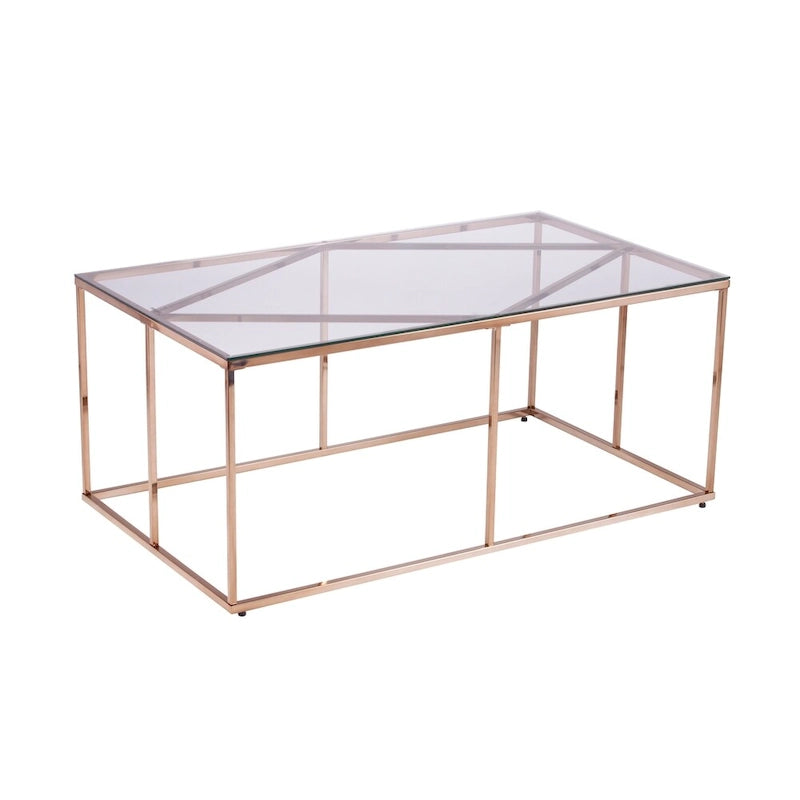 Nindel Couchtisch mit Glasplatte und Champagnerfarbenem Metallgestell