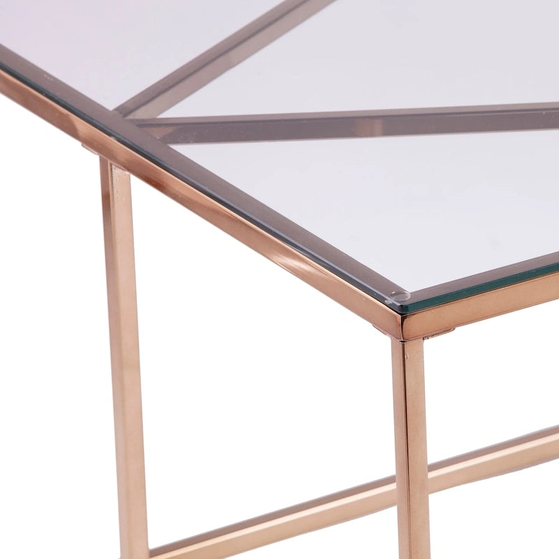 Nindel Couchtisch mit Glasplatte und Champagnerfarbenem Metallgestell
