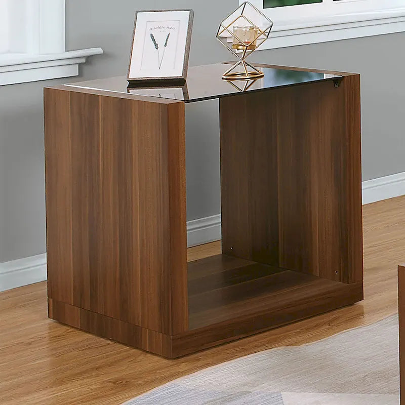 Valmont Contemporary Walnut 22-inch Glass Top Insert 1-Shelf Side Table by 
