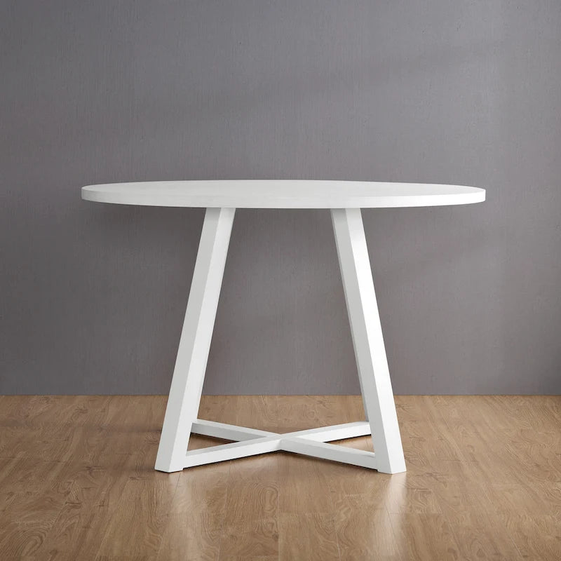  Edo Round Dining Table, Trestle Base, White Finish