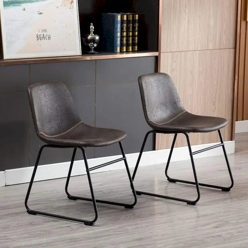 Moderne Esszimmerstühle aus Kunstleder mit Metallrahmen (2er-Set) – 61 cm H x 37 cm B x 53 cm T