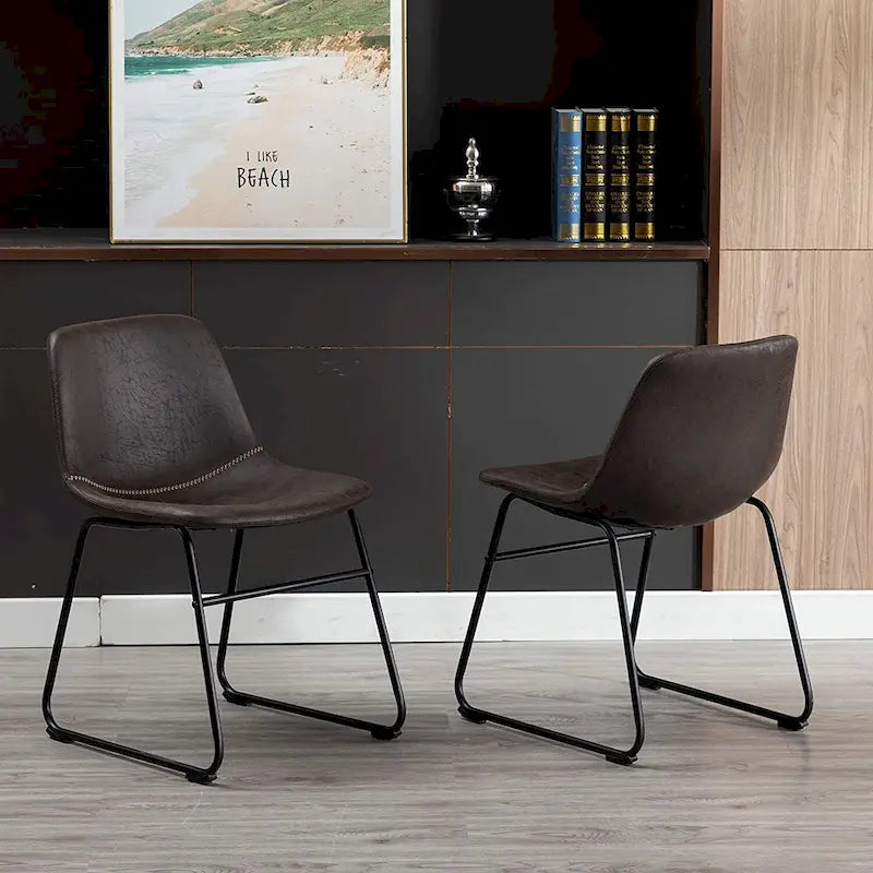 Moderne Esszimmerstühle aus Kunstleder mit Metallrahmen (2er-Set) – 61 cm H x 37 cm B x 53 cm T