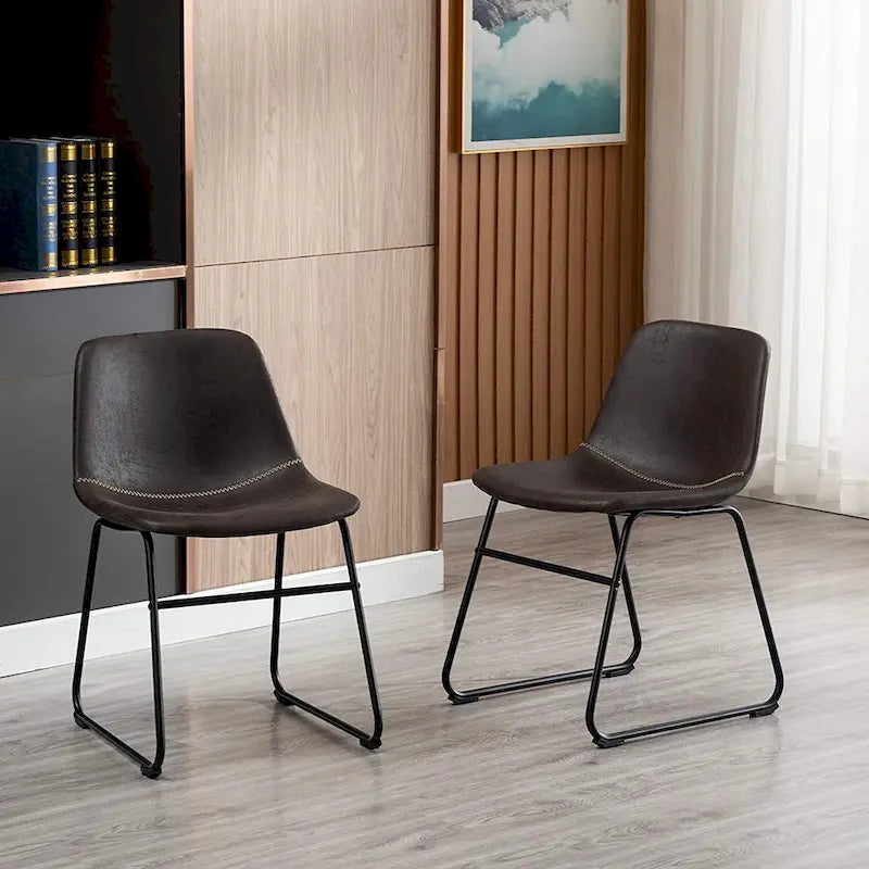 Moderne Esszimmerstühle aus Kunstleder mit Metallrahmen (2er-Set) – 61 cm H x 37 cm B x 53 cm T