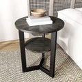 Beistelltisch aus Massivholz, rund, 2 Ebenen, Nachttisch – 19'3 x 24