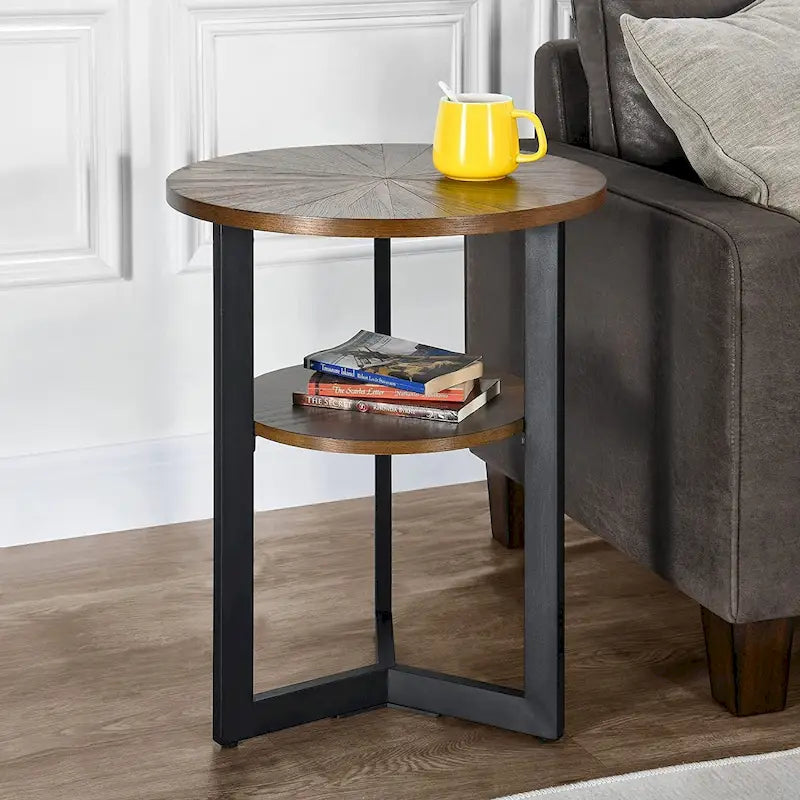 Beistelltisch aus Massivholz, rund, 2 Ebenen, Nachttisch – 19'3 x 24