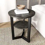 End Table Solid Wood 2-Tier Circle Side Table Nightstand - 19'3   x 24  