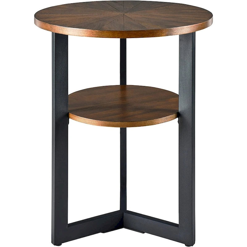 Beistelltisch aus Massivholz, rund, 2 Ebenen, Nachttisch – 19'3 x 24