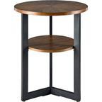 Beistelltisch aus Massivholz, rund, 2 Ebenen, Nachttisch – 19'3 x 24