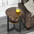Beistelltisch aus Massivholz, rund, 2 Ebenen, Nachttisch – 19'3 x 24