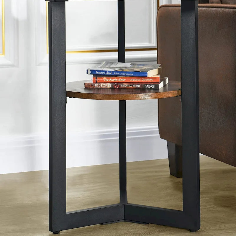 Beistelltisch aus Massivholz, rund, 2 Ebenen, Nachttisch – 19'3 x 24