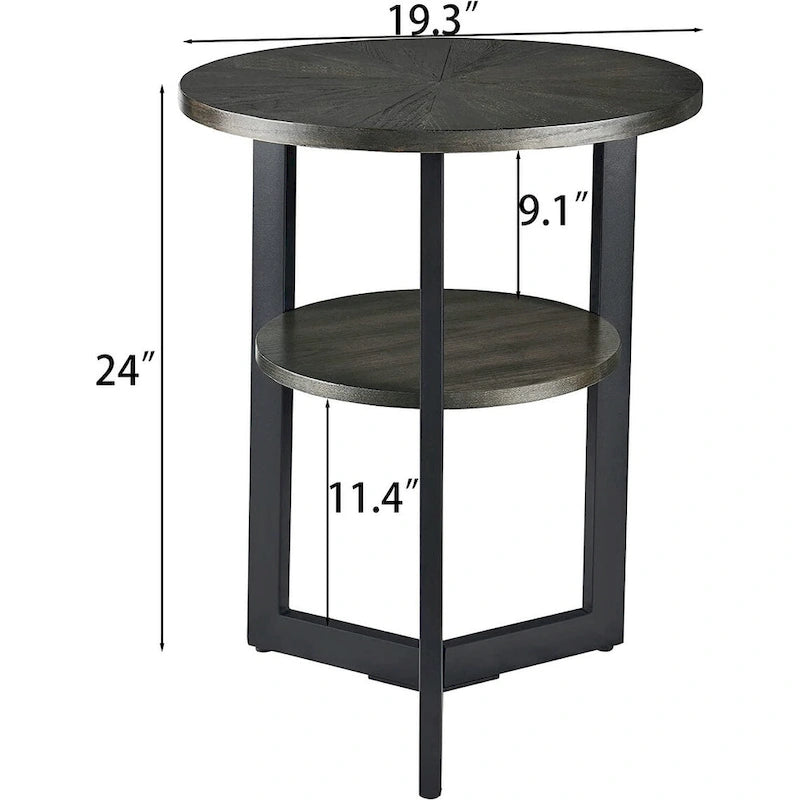 Beistelltisch aus Massivholz, rund, 2 Ebenen, Nachttisch – 19'3 x 24