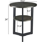 Beistelltisch aus Massivholz, rund, 2 Ebenen, Nachttisch – 19'3 x 24