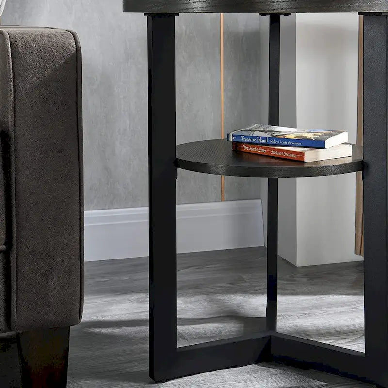 Beistelltisch aus Massivholz, rund, 2 Ebenen, Nachttisch – 19'3 x 24