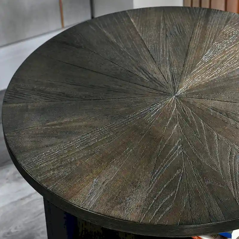 Beistelltisch aus Massivholz, rund, 2 Ebenen, Nachttisch – 19'3 x 24