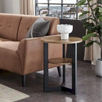 Beistelltisch aus Massivholz, rund, 2 Ebenen, Nachttisch – 19'3 x 24